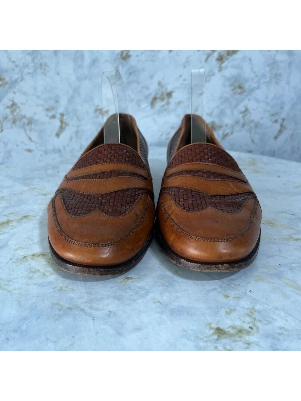 Bruno Magli Mens Size 9.5M Shoes Brown Leather Woven Comfort Moc Penny Loafers